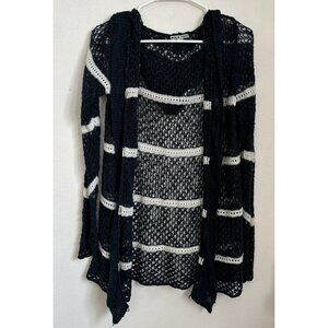 Moral Fiber Long Open Knit Cardigan Duster Size L Blue Boho Beachy